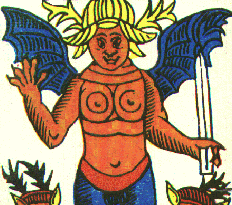 [ilustração: O Diabo. Tarot, França, 1840.
]