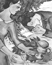 [ilustração: Júlio. «Mulher e Poeta». 1934.
]