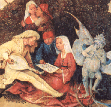 [ilustração: Bosch (1450?- 1516). «Tríptico do carro de feno» (pormenor). Museu do Prado, Madrid.
]