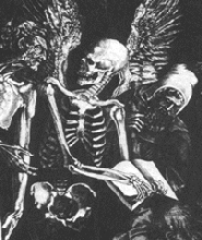 [ilustração: Agostino de Musi (1490-1531?). «Os Esqueletos» (porm.).
]