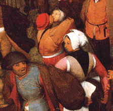 [ilustração: Bruegel (1525-1569). A Dança da Noiva ao ar livre (porm.). 1566
]