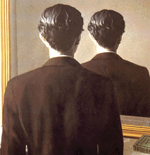 [ilustração: Magritte (1898-1967). «A Reprodução interdita» (porm.)
]