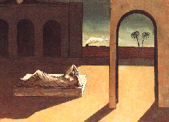 [ilustração: De Chirico (1988-1978). «A recompensa do adivinho». 1913. Philadelphia Art Museum.
]
