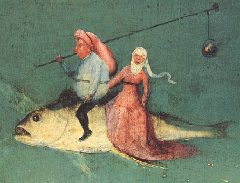 [ilustração: Bosch (1450?- 1516). «Tríptico da tentação» (pormenor). Museu N. Arte Antiga, Lisboa.
]