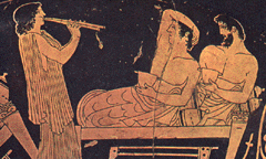 [ilustração: Festa. Vaso. 460 a.c. Museu de Villa Giulia, Roma.
]