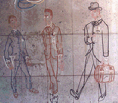 [ilustração: Almada Negreiros (1893-1970). Heterónimos. 1958. Mural Fac. Letras de Lisboa.
]