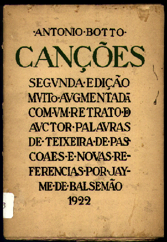 «Canções» de António Botto (capa). Lisboa: Olisipo, 1922.
