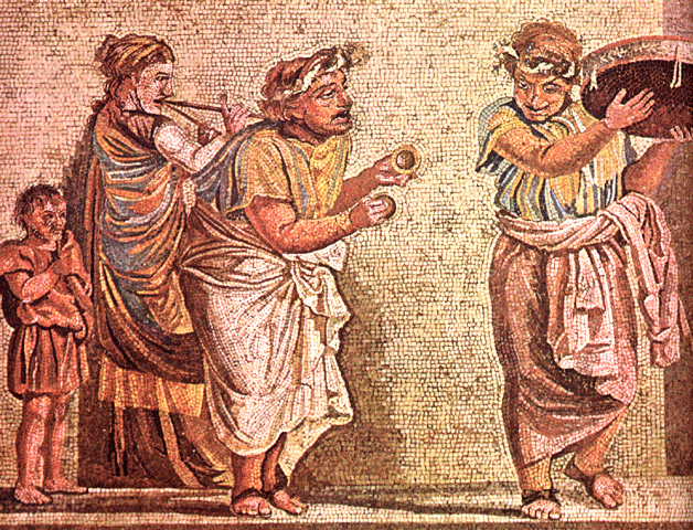 Músicos de rua. Mosaico (pormenor). Pompeia.
