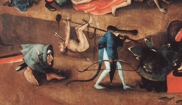 Bosch (1450?- 1516). «Tríptico do último julgamento» (pormenor). Akademie der bildenden Kunste, Viena.
