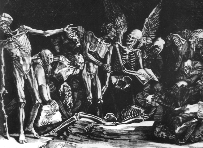 Agostino de Musi (1490-1531?). «Os Esqueletos» (porm.).
