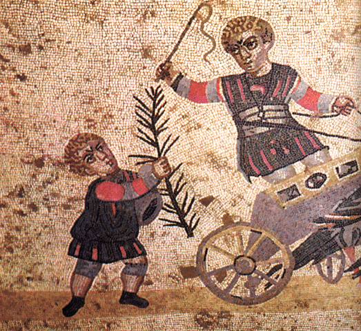 Cerimónia da vitória celebrada por crianças. Mosaico romano (pormenor).
