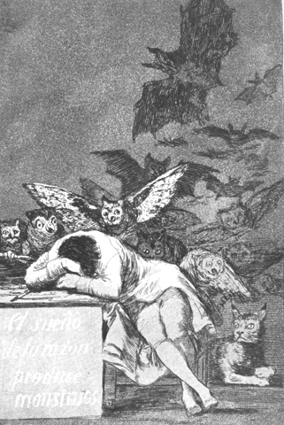 Goya (1746-1828). «O sono da razão produz monstros».
